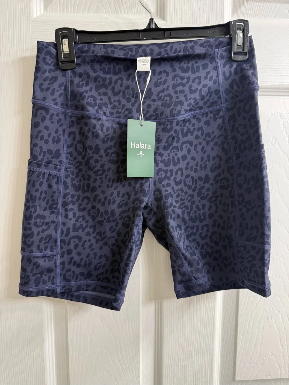 HALARA Navy Leopard-Print Bike Shorts with Side Pocket